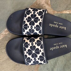 kate spade navy and white floral-pattern slide sandals